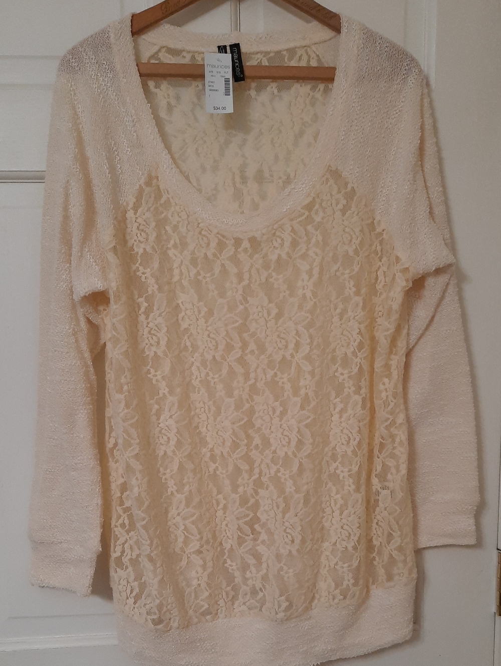 Maurices Light Cream Lace-Front Knit Top